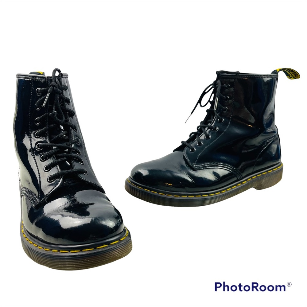 Dr. Martens 1460 Black Patent Leather High Top Lace Up Military Boots Size 10 M
